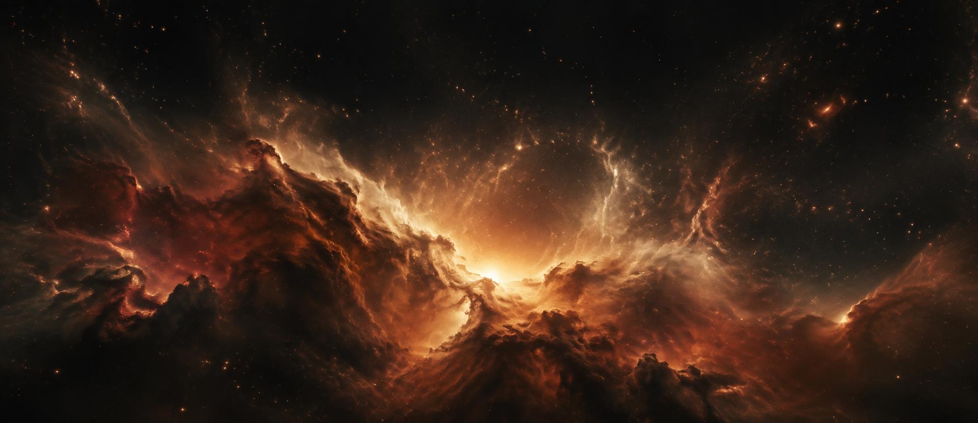 Nebulosa cósmica en tonos terracota y dorado